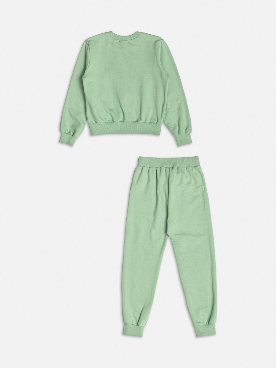 Conjunto Infantil Momi Inverno com Calça e Moletom sem Flanela Verde Cachorrinha
