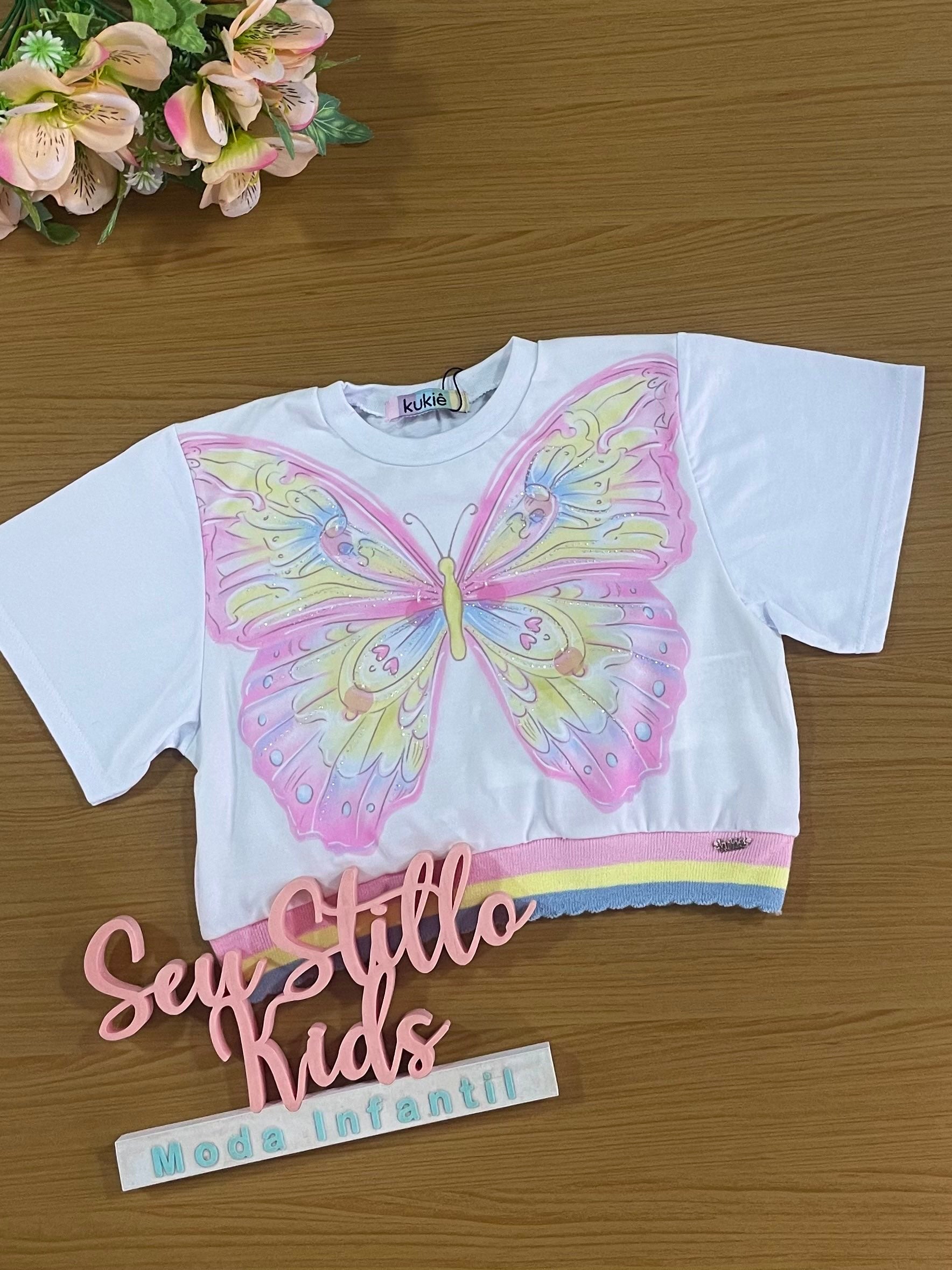 Blusa Infantil Kukie Verão Branca Borboleta