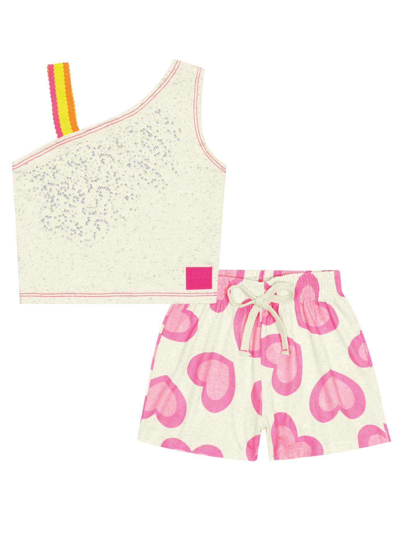 Conjunto Infantil Cinti Verão com Shorts Coração Rosa e Blusa