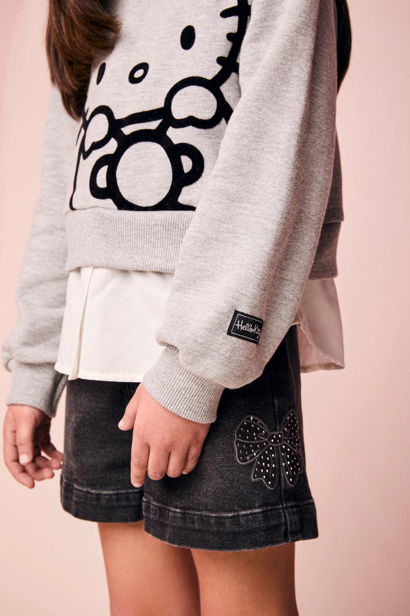 Moletom Infantil Momi Inverno sem Flanela Cinza Hello Kitty