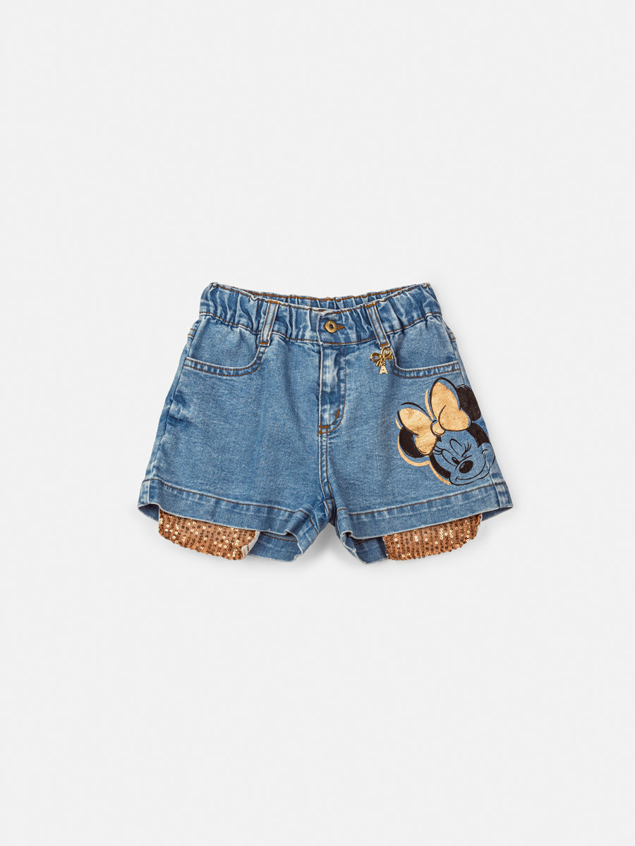 Conjunto Infantil Animê Verão Shorts Jeans e Camisa Minnie e Daisy Duck