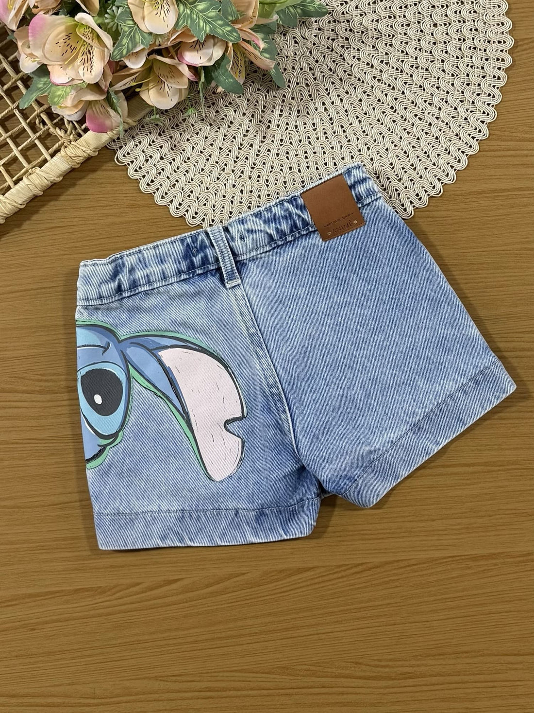 Shorts Saia infantil Animê Jeans Stitch Disney