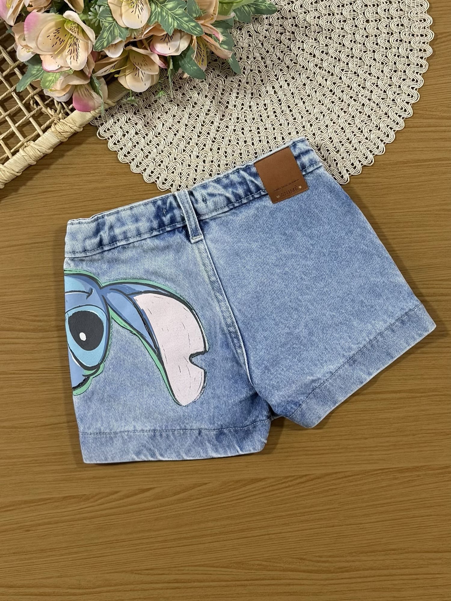 Shorts Saia infantil Animê Jeans Stitch Disney