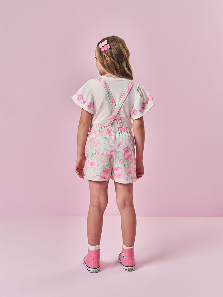 Jardineira Infantil Cinti Verão Verde Docinhos com Blusa Branca