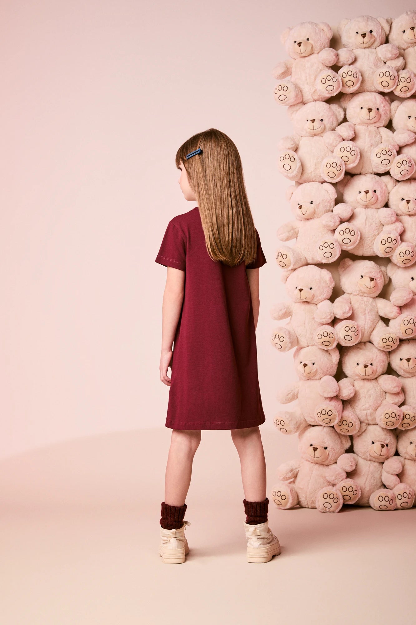 Vestido Infantil Momi Inverno Manga Curta Vinho Ursinha Love