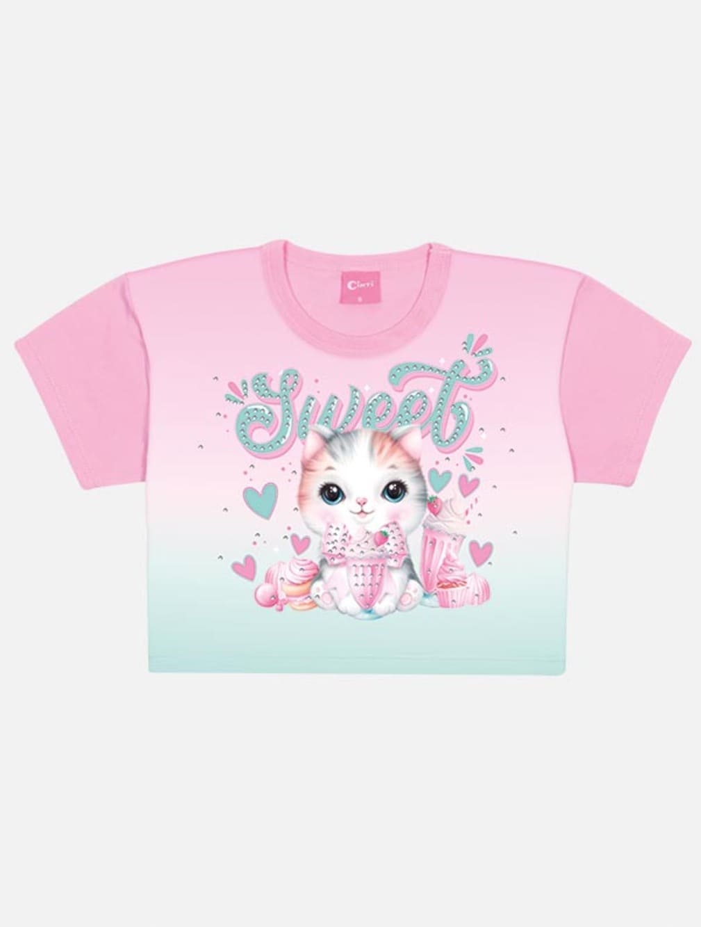 Conjunto Infantil Cinti Verão Shorts Saia e Blusa Gatinha Com Bolsinha