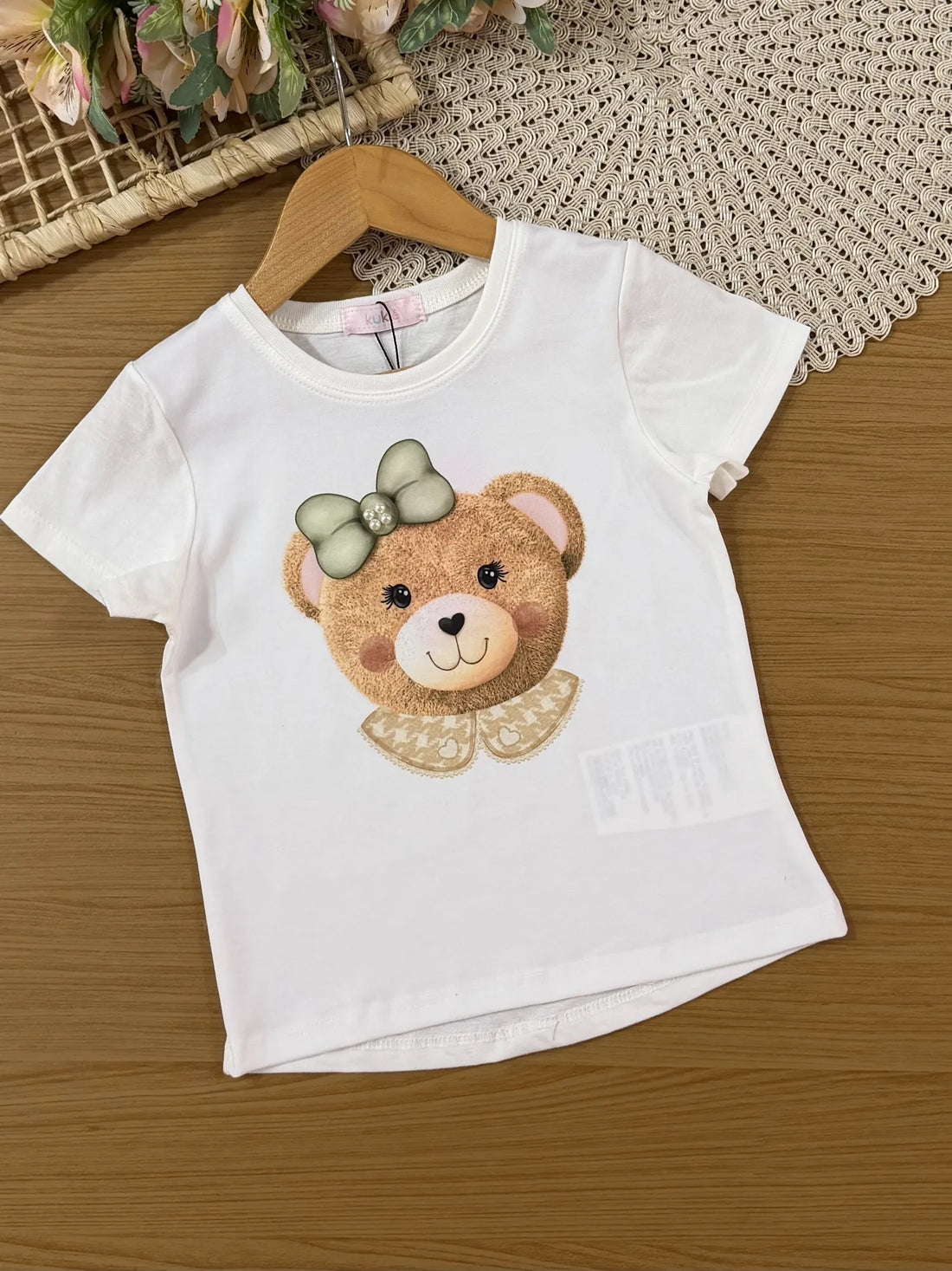 Conjunto Infantil Kukiê com Shorts Verde e Blusa Manga Curta Ursinha