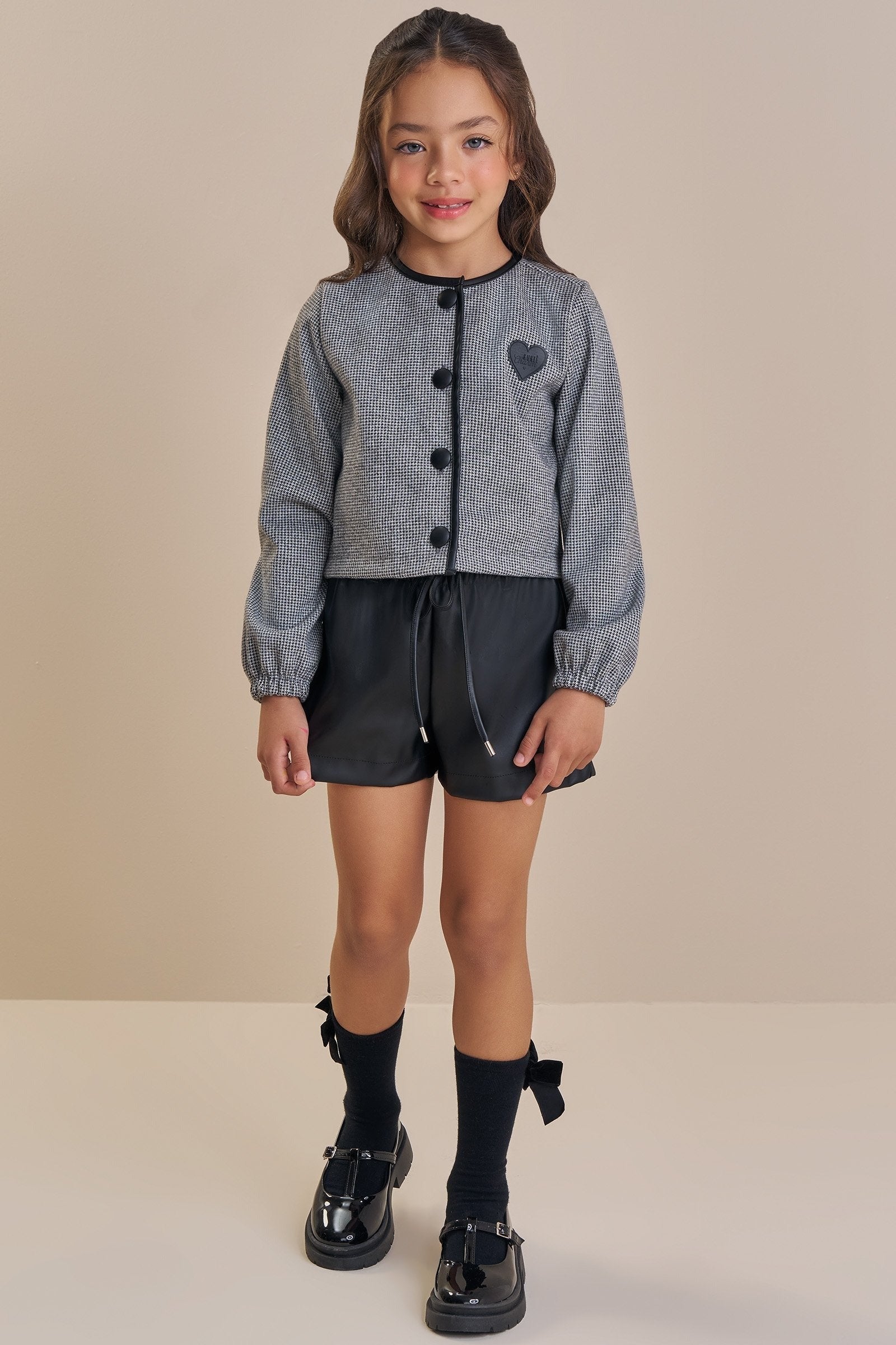 Meia Infantil 3/4 Kukiê Inverno Preta Lacinho