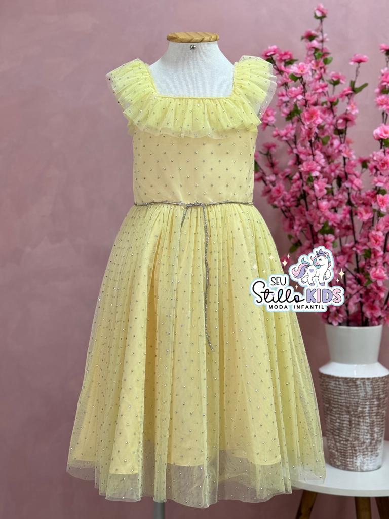 Vestido de Festa Infantil Petit Cherie Verão Amarelo Tule