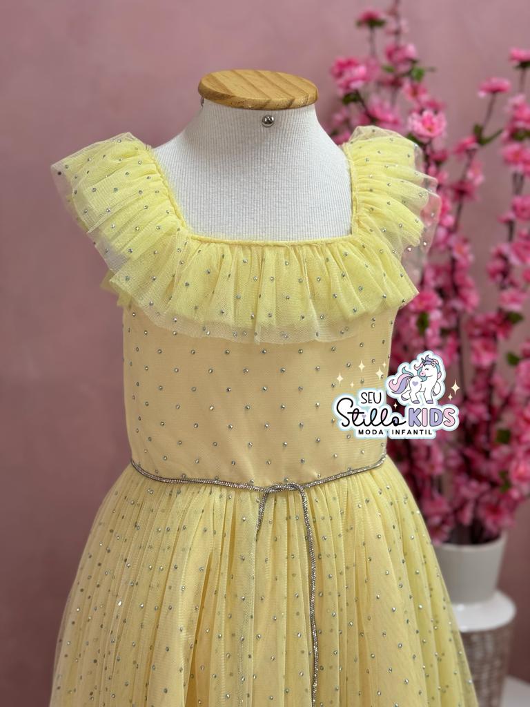Vestido de Festa Infantil Petit Cherie Verão Amarelo Tule