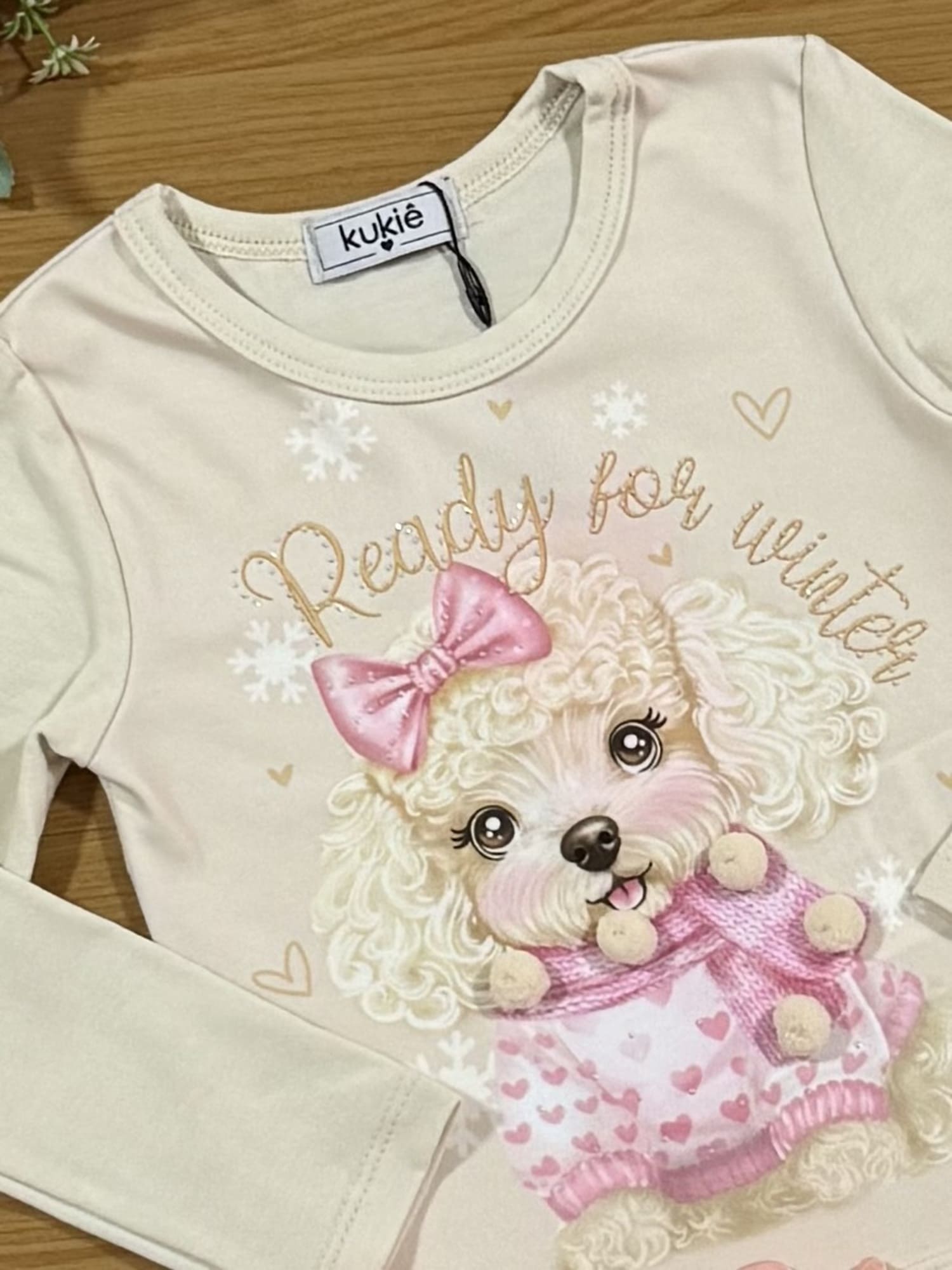 Blusa Infantil Kukiê Inverno Bege Cachorrinha com Strass