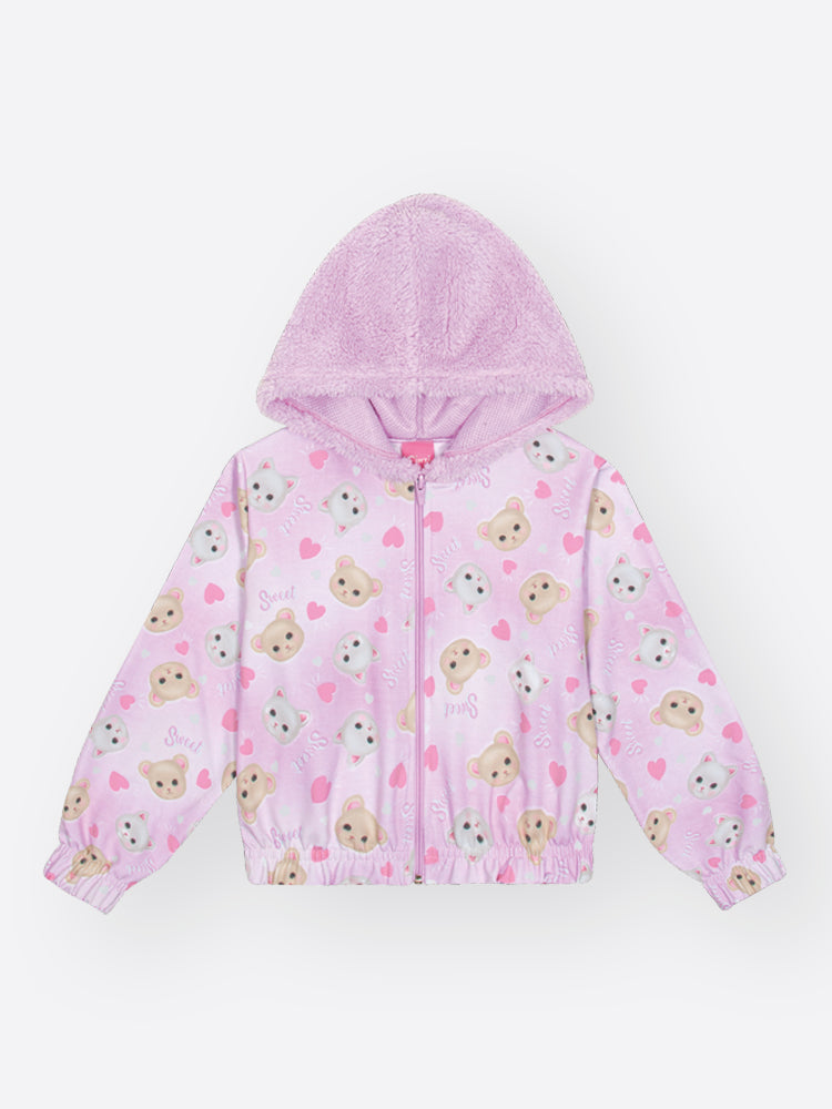 Conjunto Infantil Cinti Inverno com Shorts e Jaqueta Lilás Bichinhos Sweet
