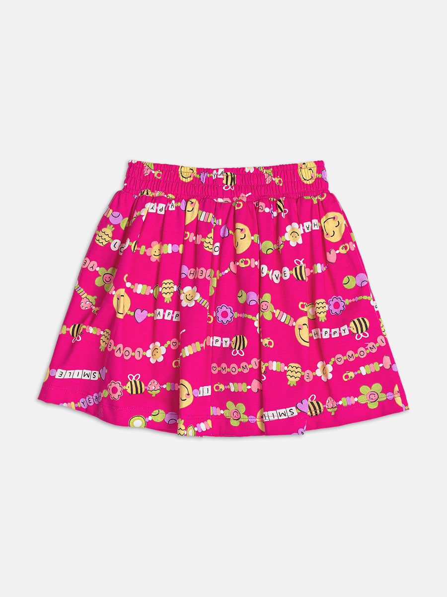 Conjunto Infantil Momi Verão com Saia Rosa e Blusa Branca Bolsinha Smile 3D