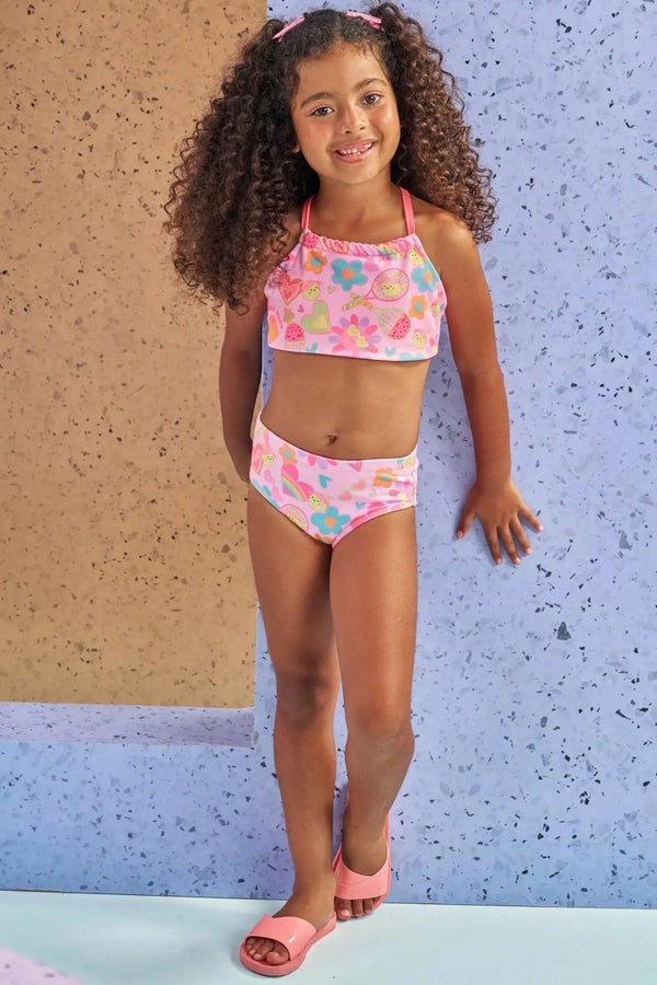 Biquíni Infantil Kukie Verão Rosa Bolinha de Tênis