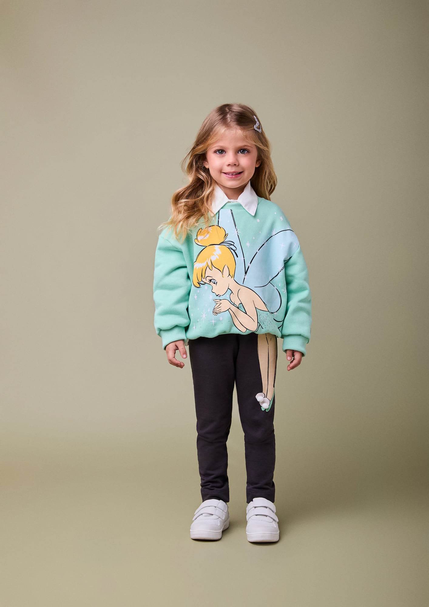Conjunto Infantil Animê Inverno com Calça Preta e Casaco Verde Sininho Disney