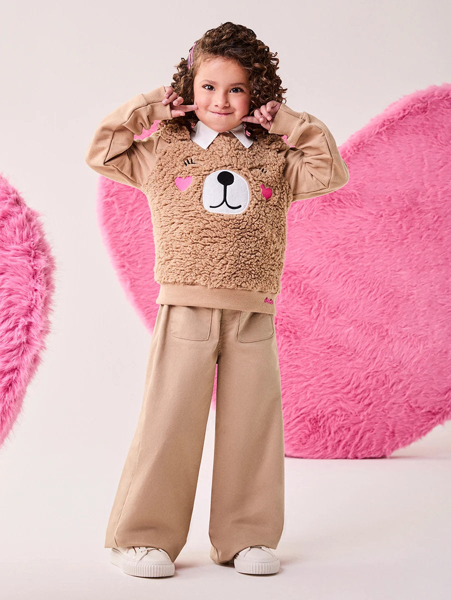 Moletom Infantil Bimbi Inverno sem Flanela Marrom Ursinho
