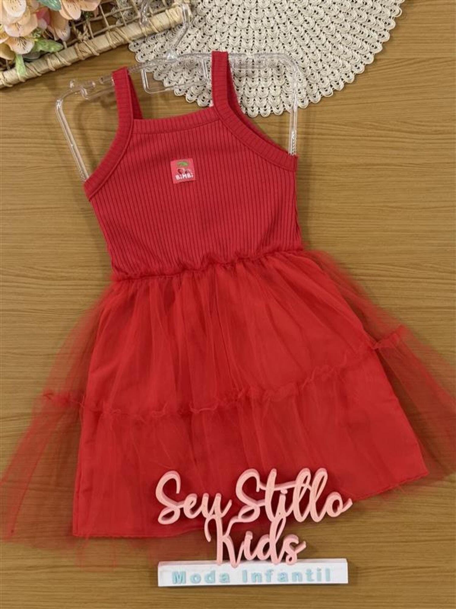 Vestido Infantil Bimbi Verão Vermelho Cerejinha