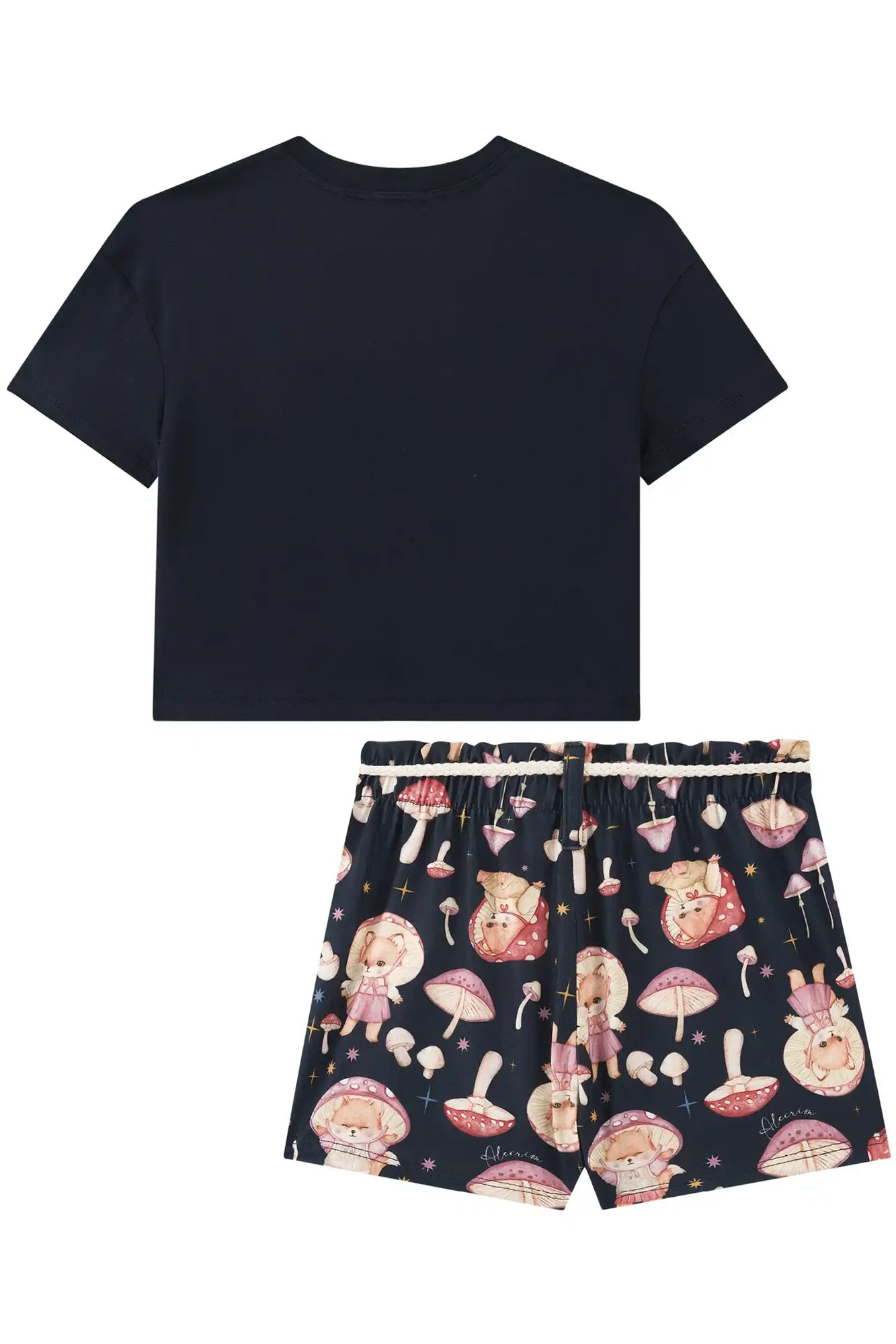 Conjunto Infantil Kukiê Inverno com Shorts e Blusa Manga Curta Azul Marinho Casinha Cogumelo