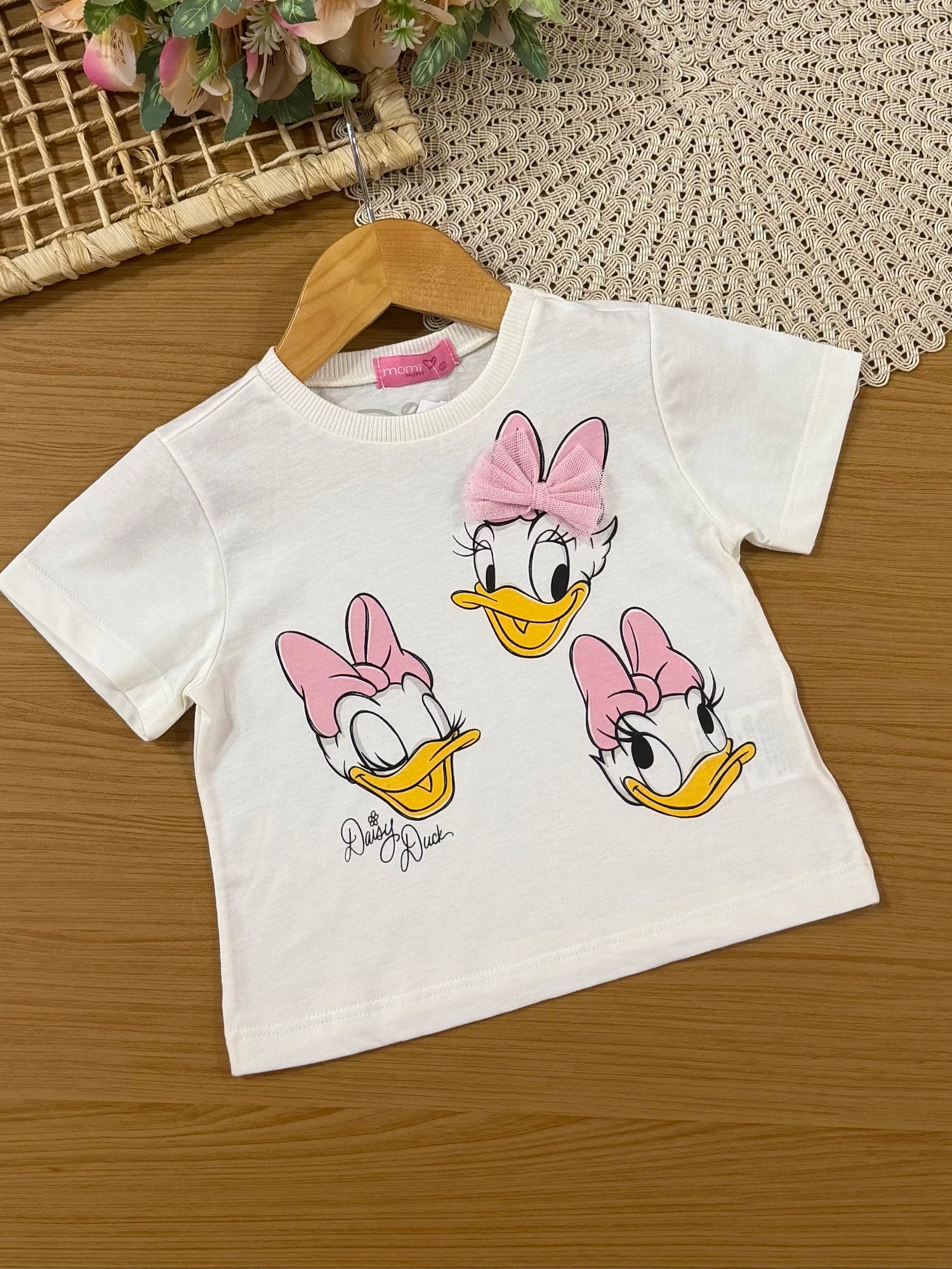 Conjunto Infantil Momi Inverno com Saia em Tule Rosa e Blusa Manga Curta Daisy Duck Disney