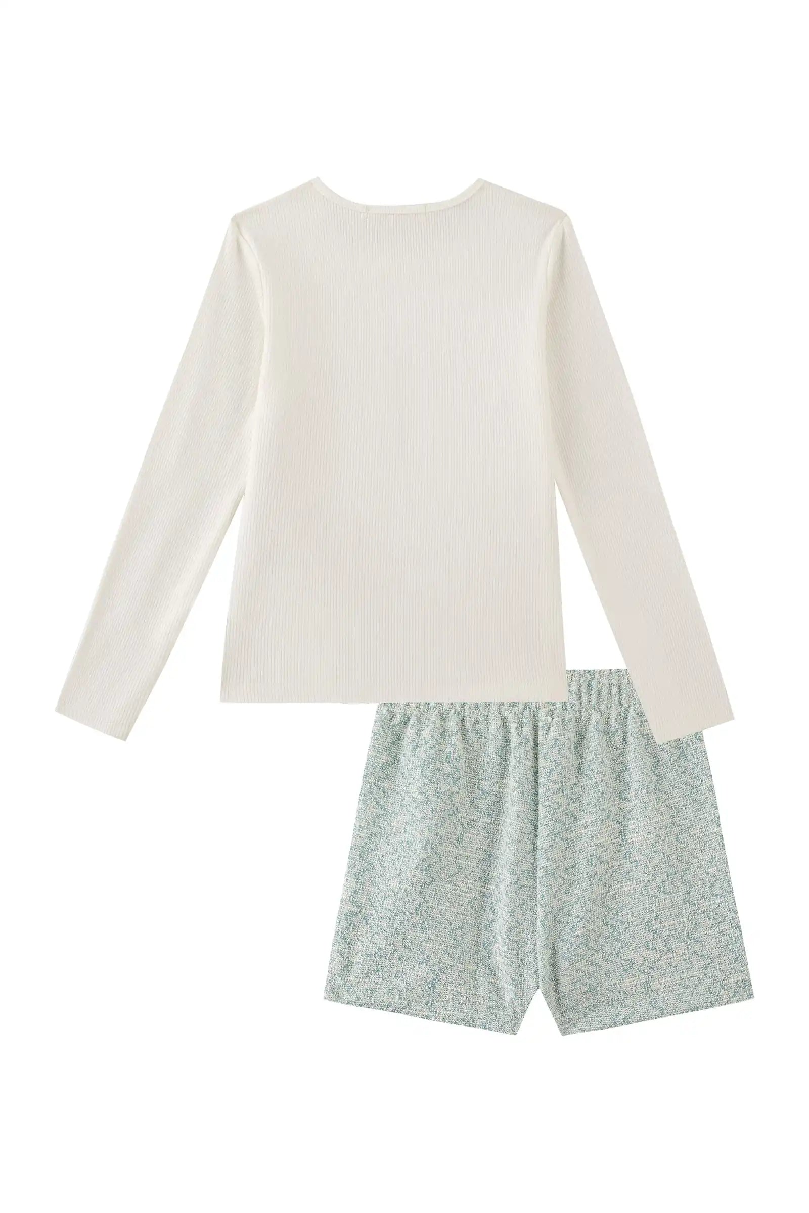 Conjunto Infantil Kukiê Inverno com Shorts Azul e Blusa Manga Longa Lacinho