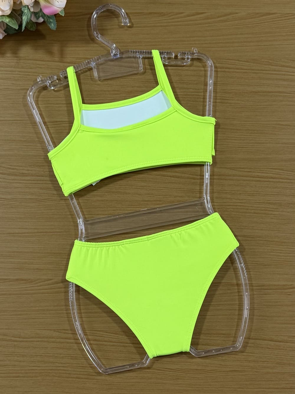 Biquíni Infantil Momi Amarelo Neon com Babado Hello Kitty
