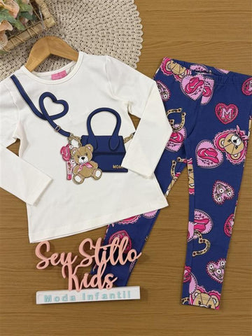 Conjunto Infantil Momi Inverno com Calça Legging e Blusa Manga Longa Ursinha Chaveiro