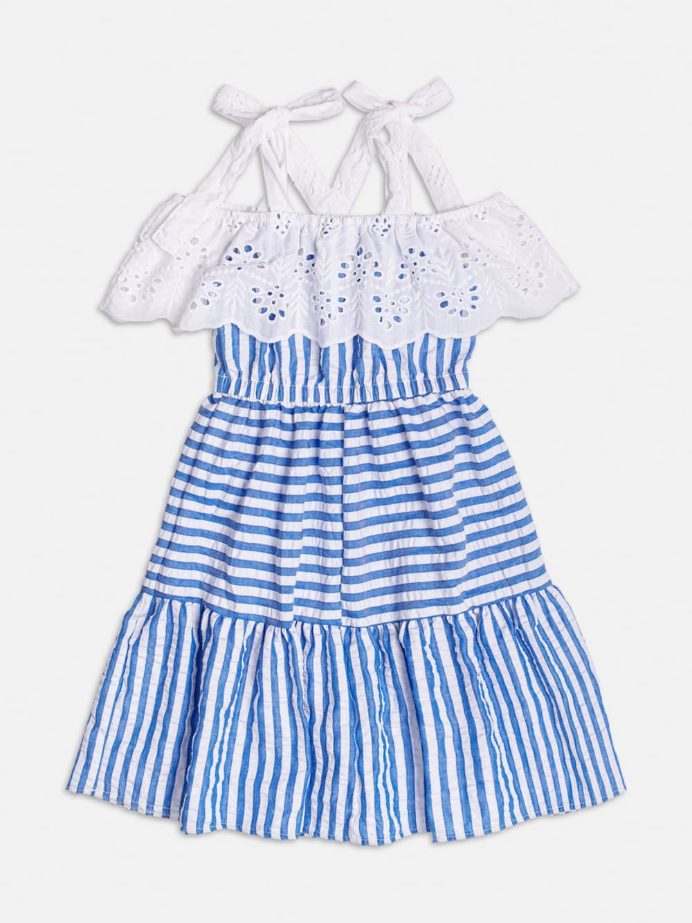 Vestido Infantil Momi Verão Azul Listrado com Babado Laise