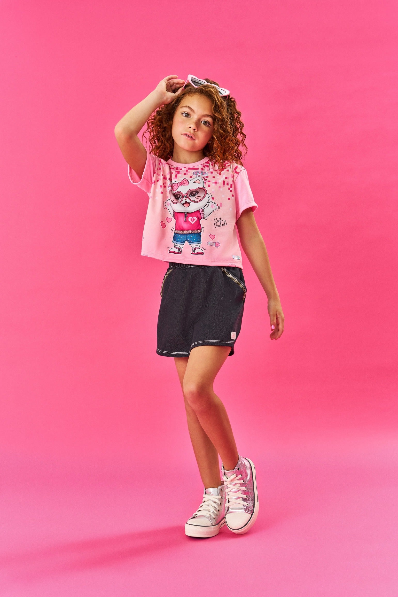 Blusa Infantil Cinti Verão Rosa Gatinha