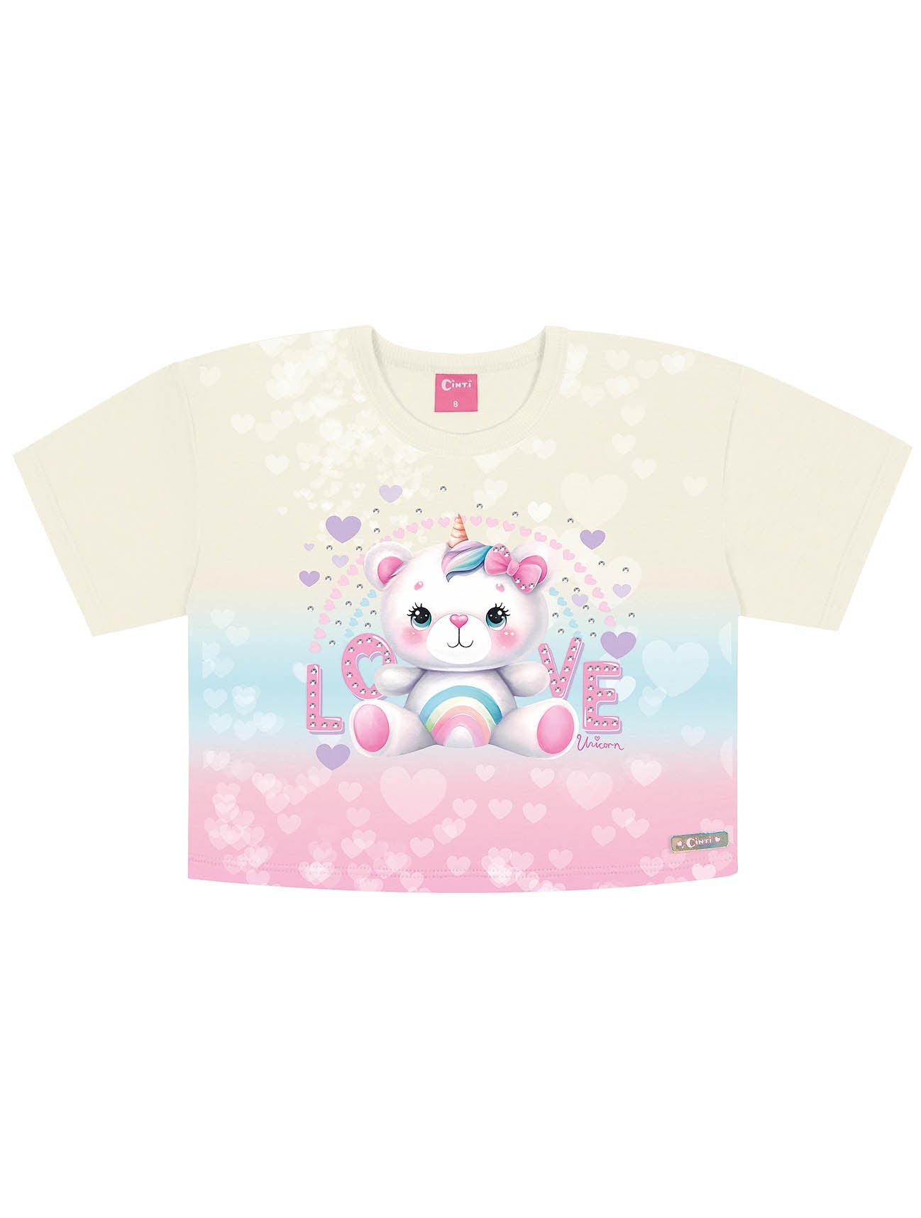 Blusa Infantil Cinti Verão Branca Ursinha Arco Íris