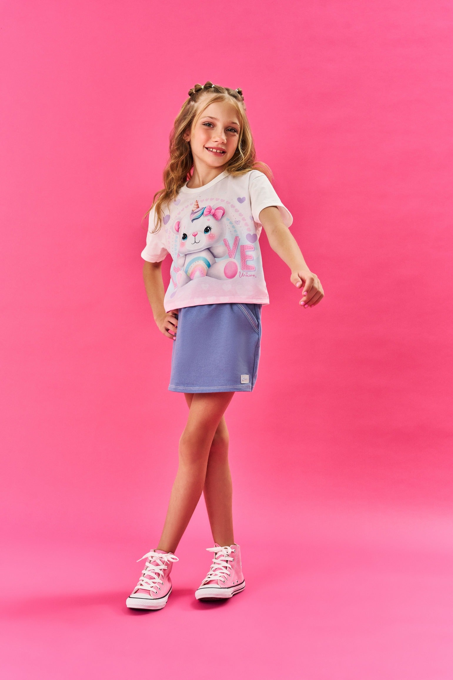 Blusa Infantil Cinti Verão Branca Ursinha Arco Íris