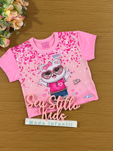 Blusa Infantil Cinti Verão Rosa Gatinha