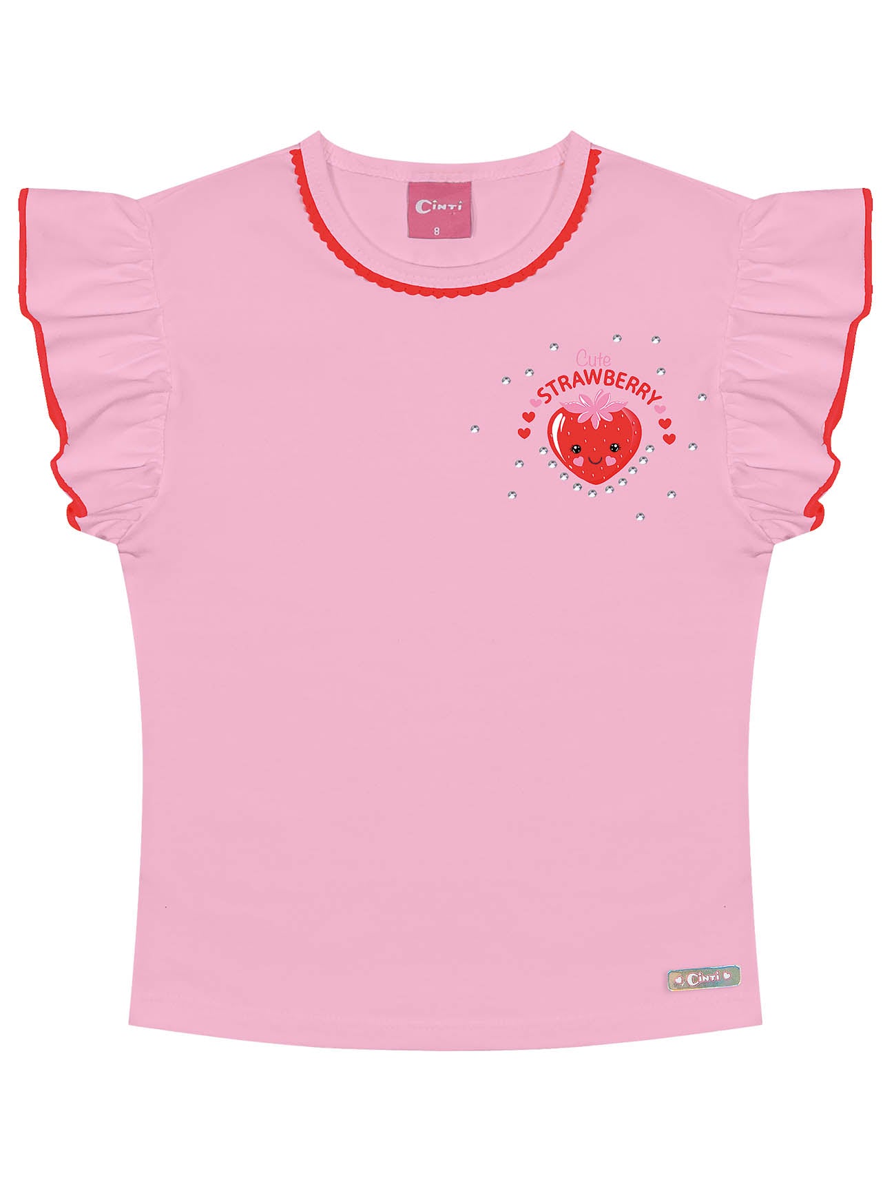 Conjunto Infantil Cinti Verão Shorts e Blusa Rosa Moranguinho