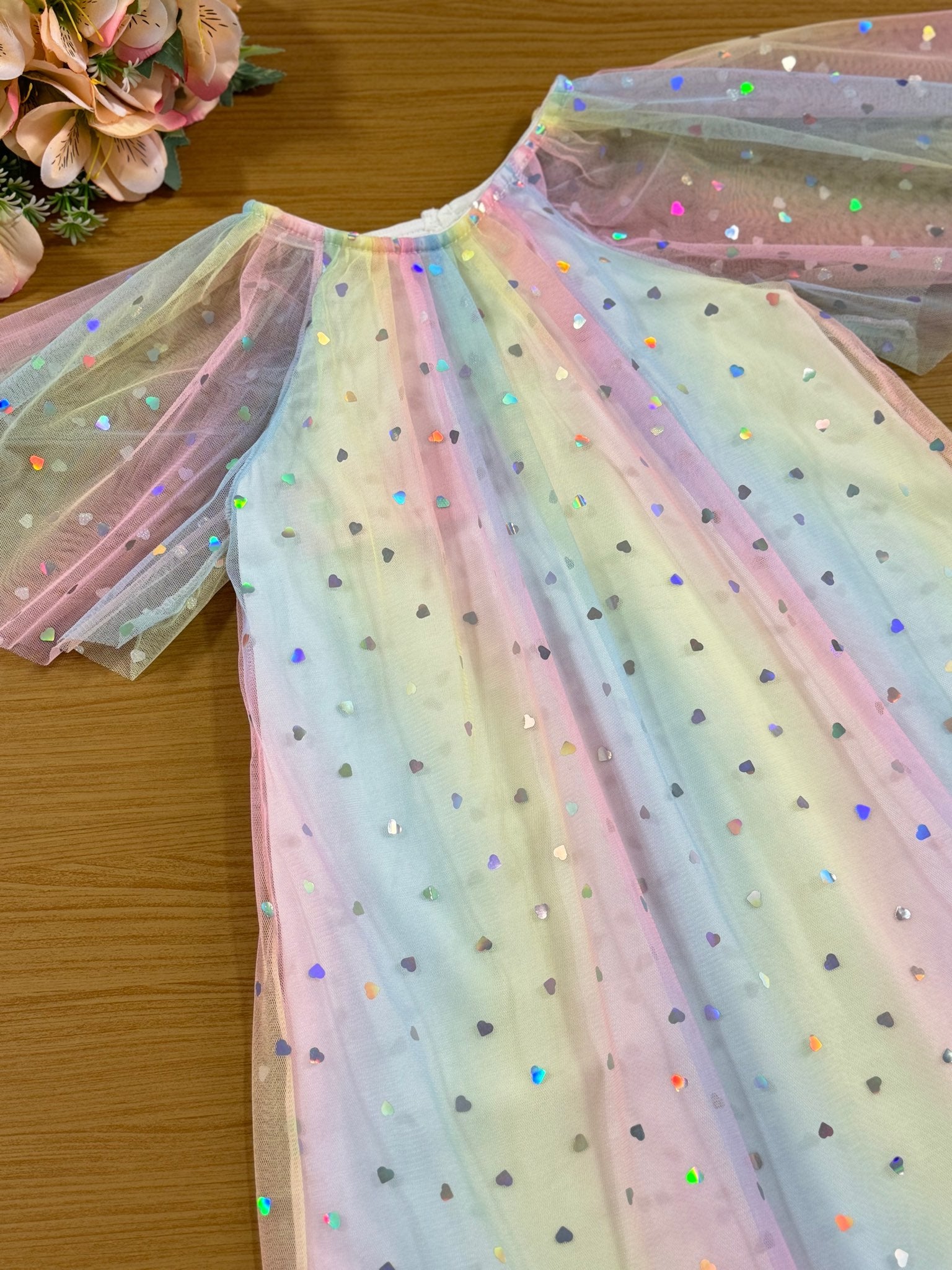 Vestido Infantil Cinti Verão com Tule Arco Íris
