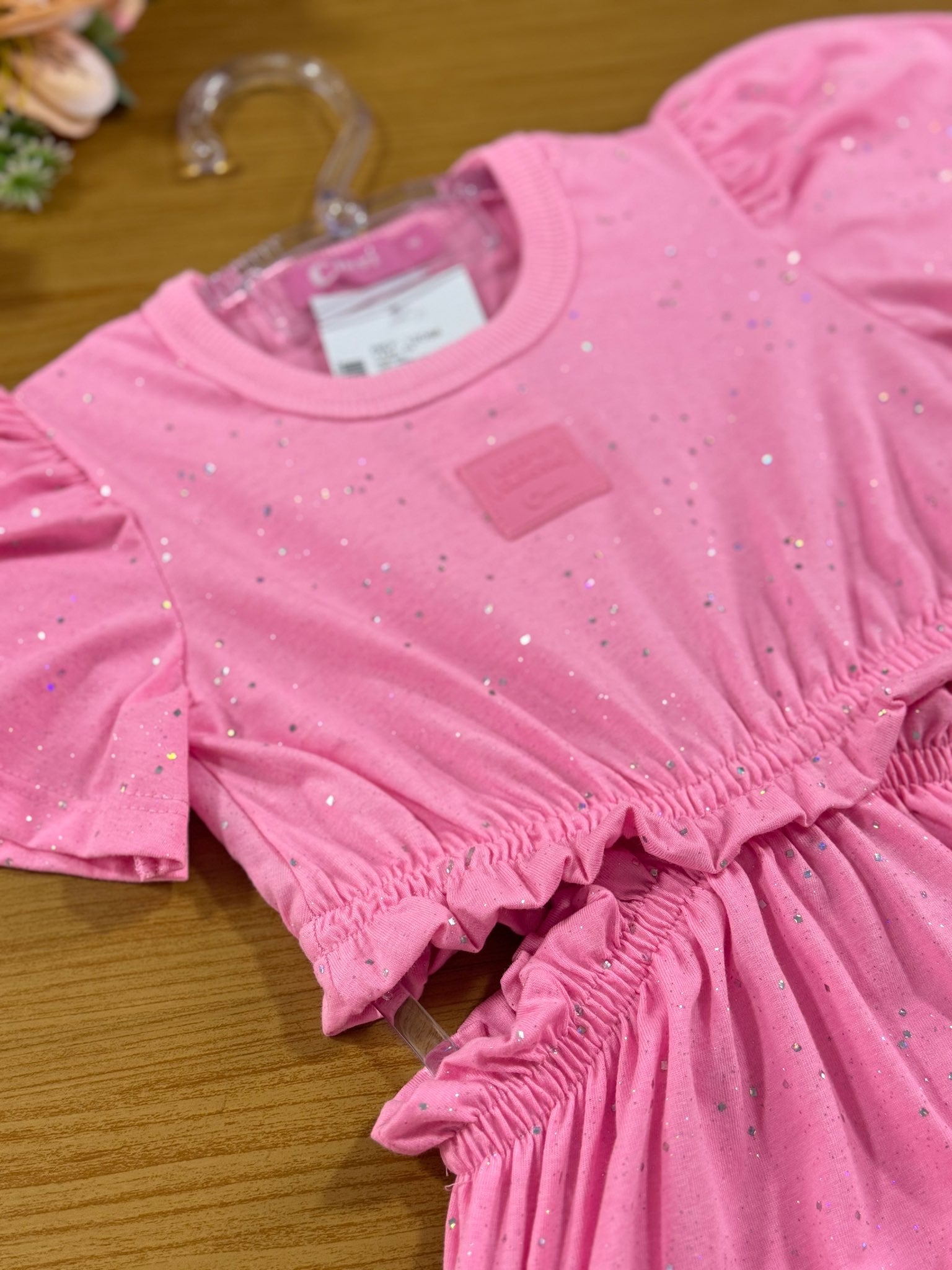 Vestido Infantil Cinti Verão Rosa Chiclete Brilho