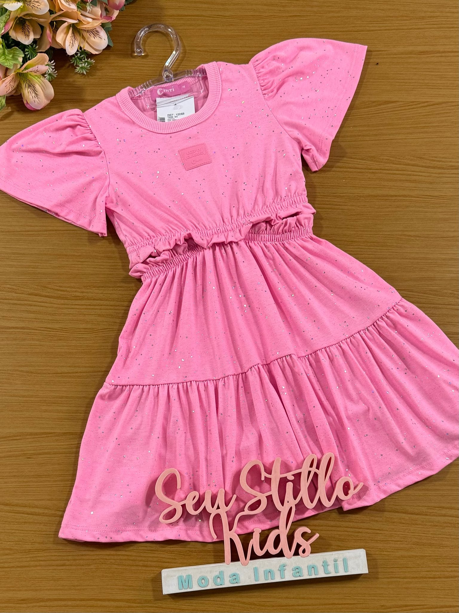 Vestido Infantil Cinti Verão Rosa Chiclete Brilho