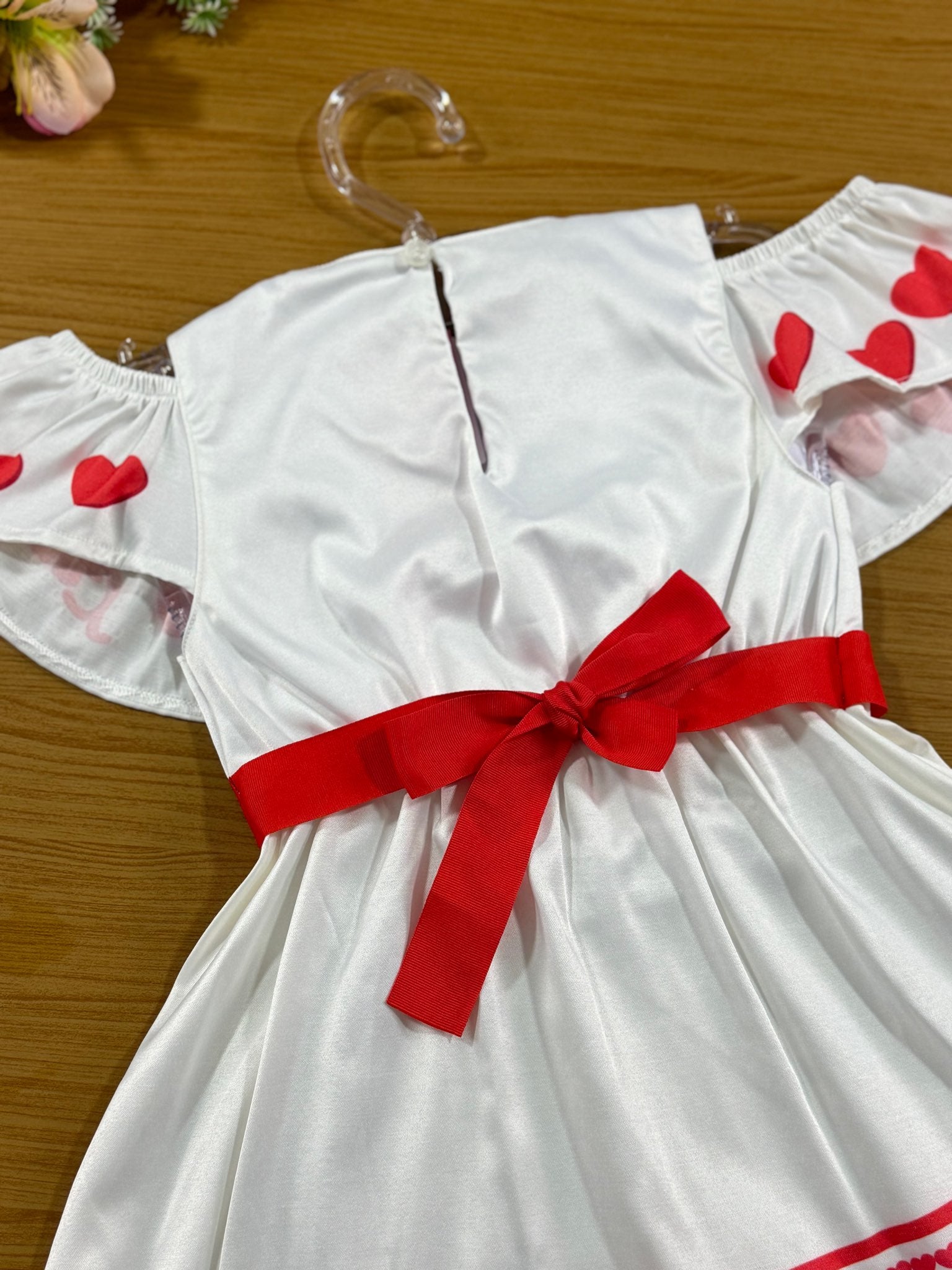 Vestido Infantil Cinti Verão Branco e Vermelho Coração Love