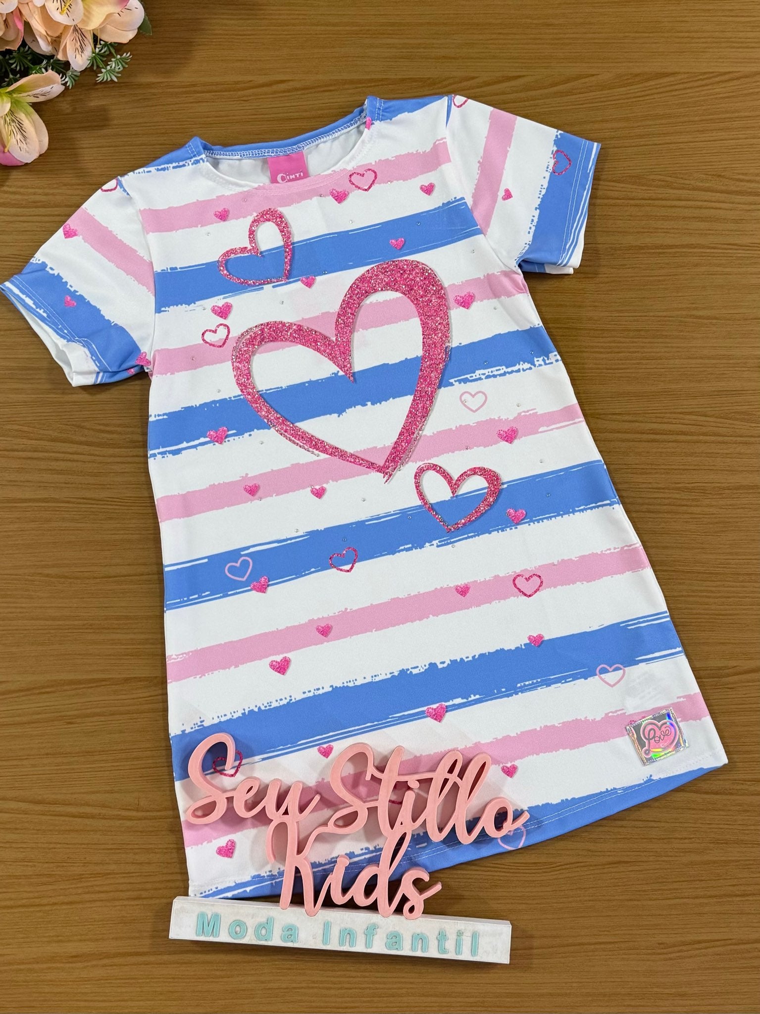 Vestido Infantil Cinti Verão Azul Coração