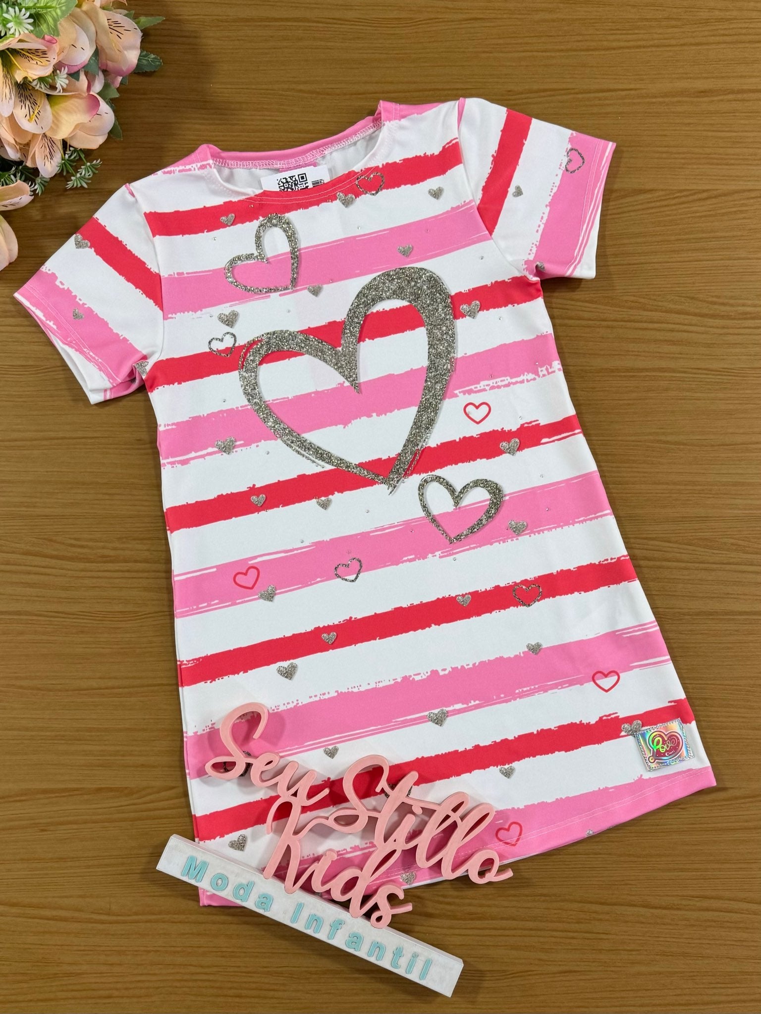 Vestido Infantil Cinti Verão Rosa Coração