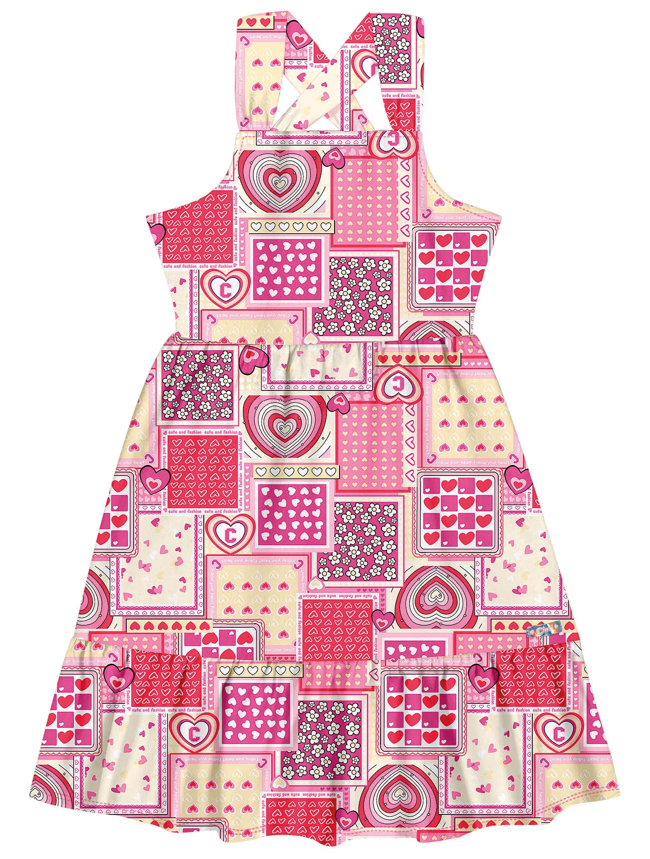 Vestido Infantil Cinti Verão Rosa e Vermelho Coração