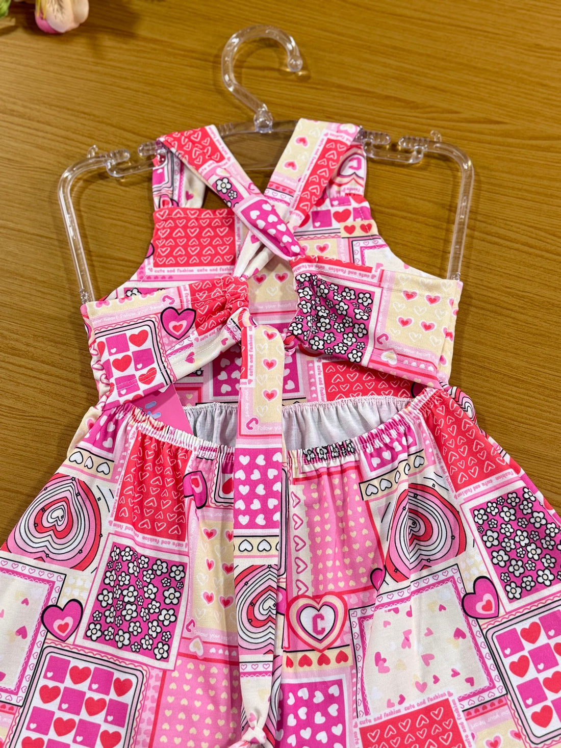 Vestido Infantil Cinti Verão Rosa e Vermelho Coração