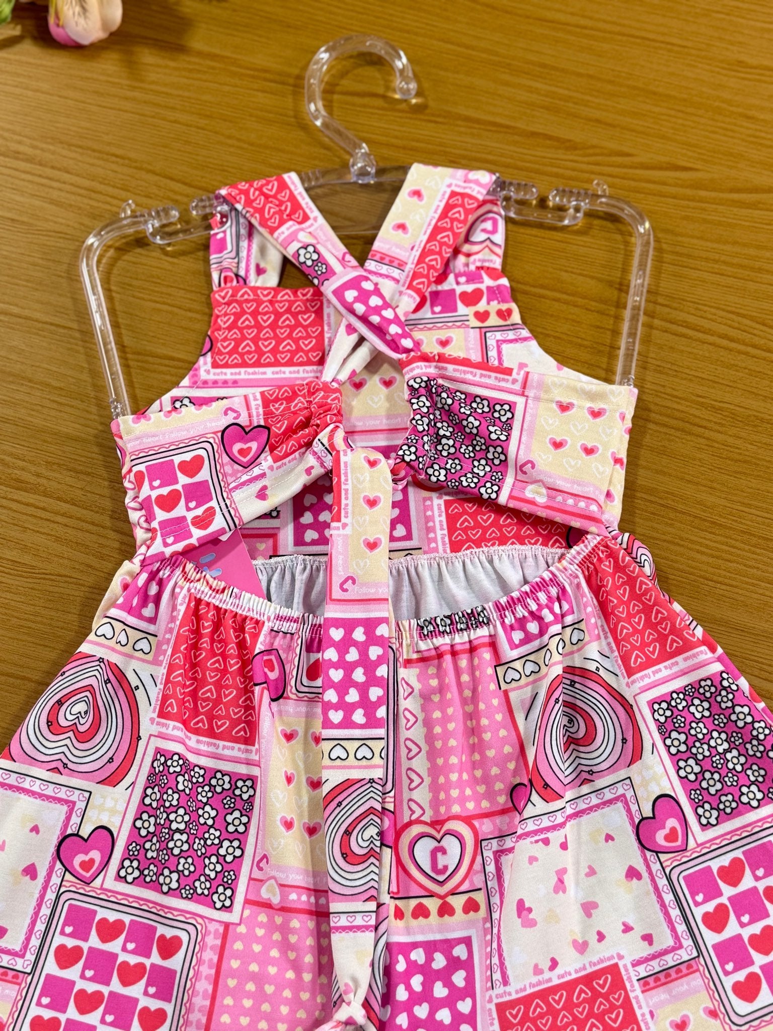 Vestido Infantil Cinti Verão Rosa e Vermelho Coração