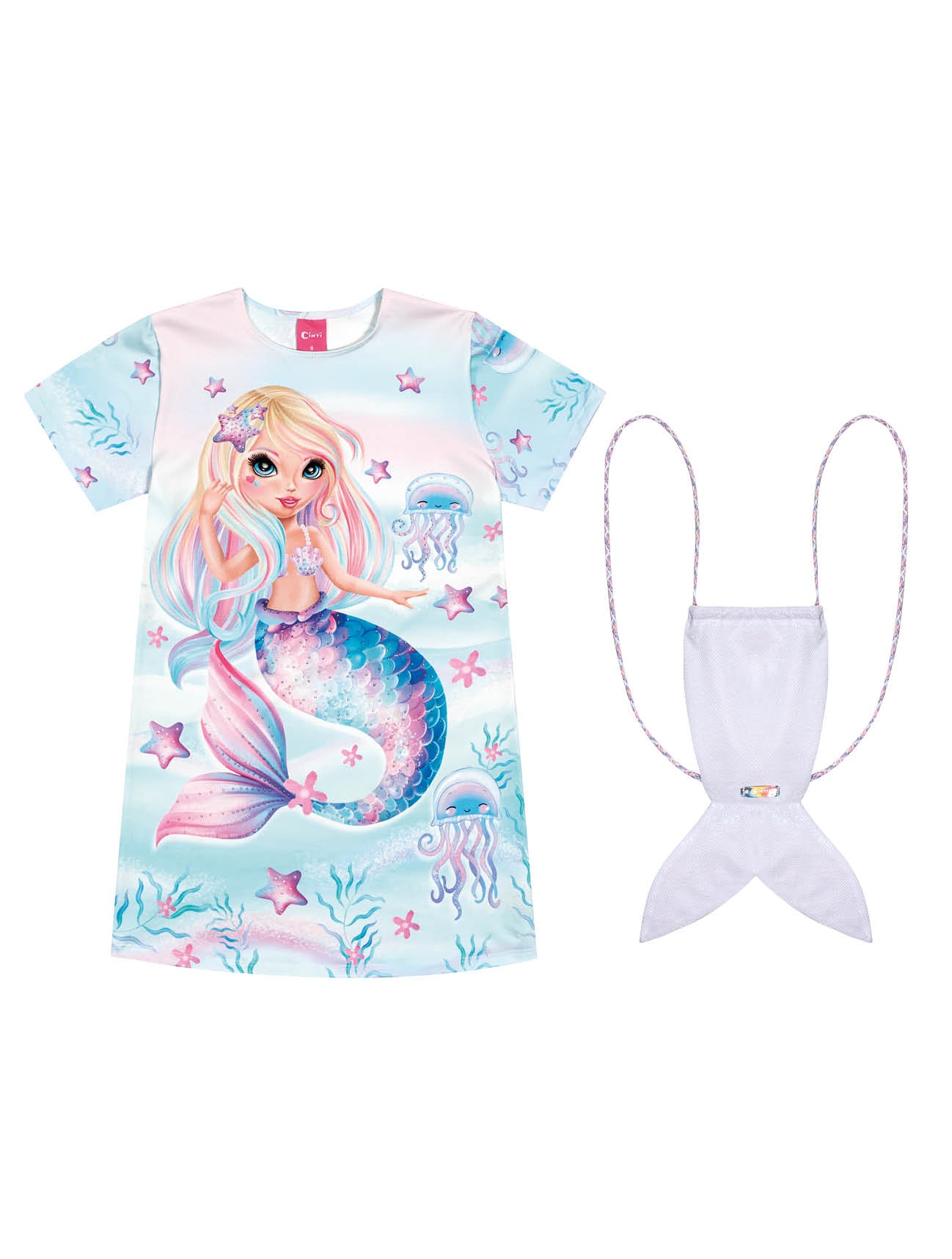 Vestido Infantil Cinti Verão Azul Sereia com Bolsinha
