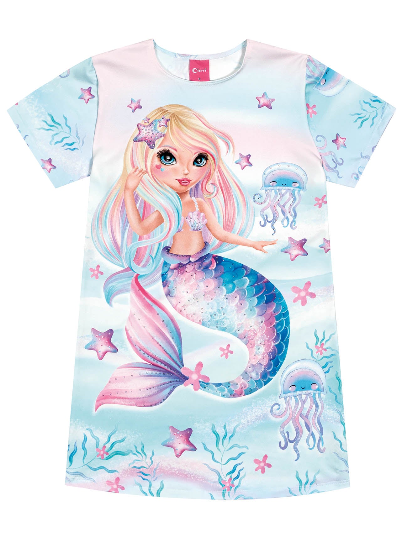 Vestido Infantil Cinti Verão Azul Sereia com Bolsinha