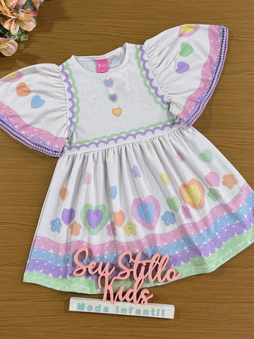 Vestido Infantil Cinti Verão Coração e Flores