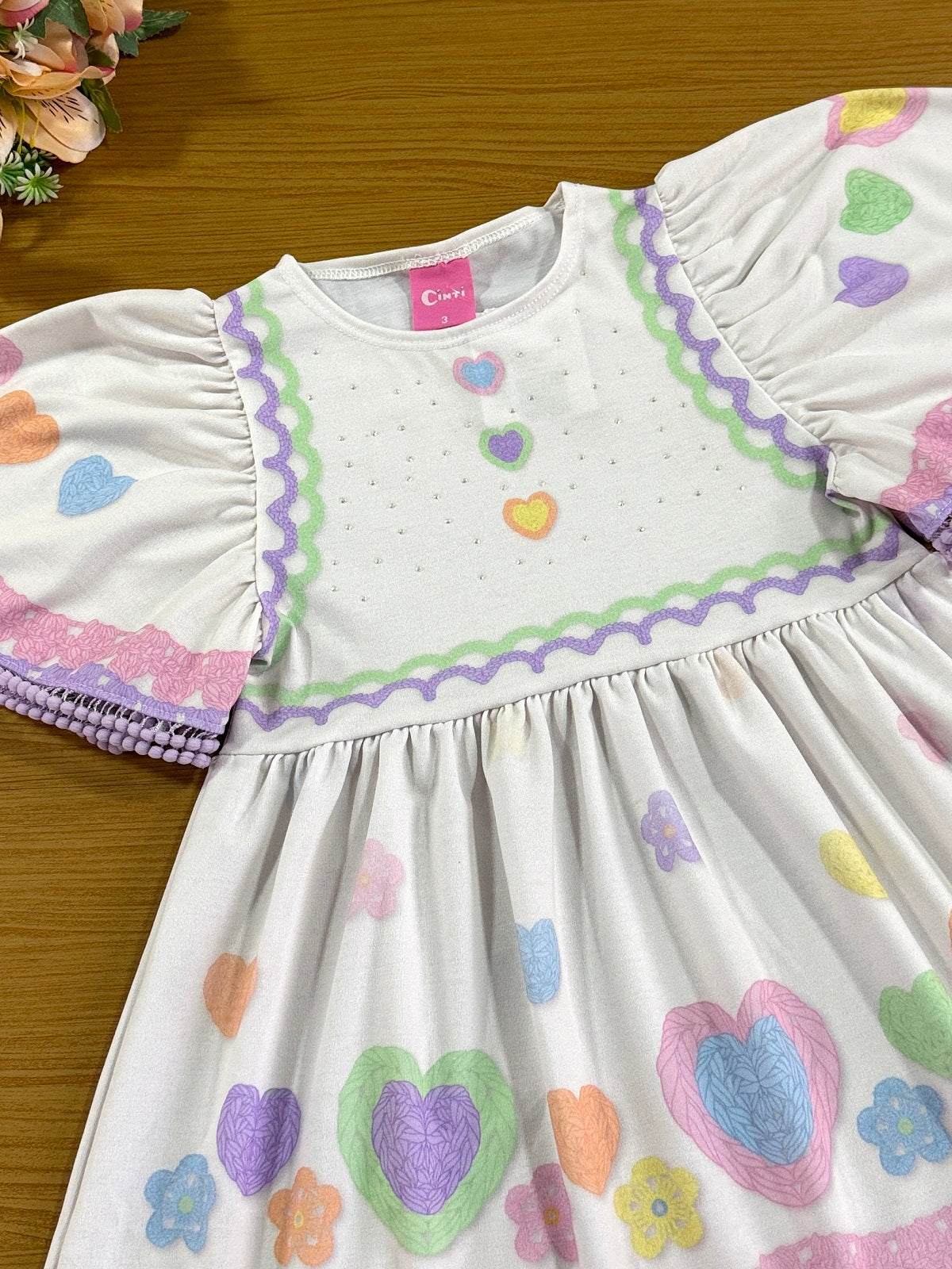 Vestido Infantil Cinti Verão Coração e Flores