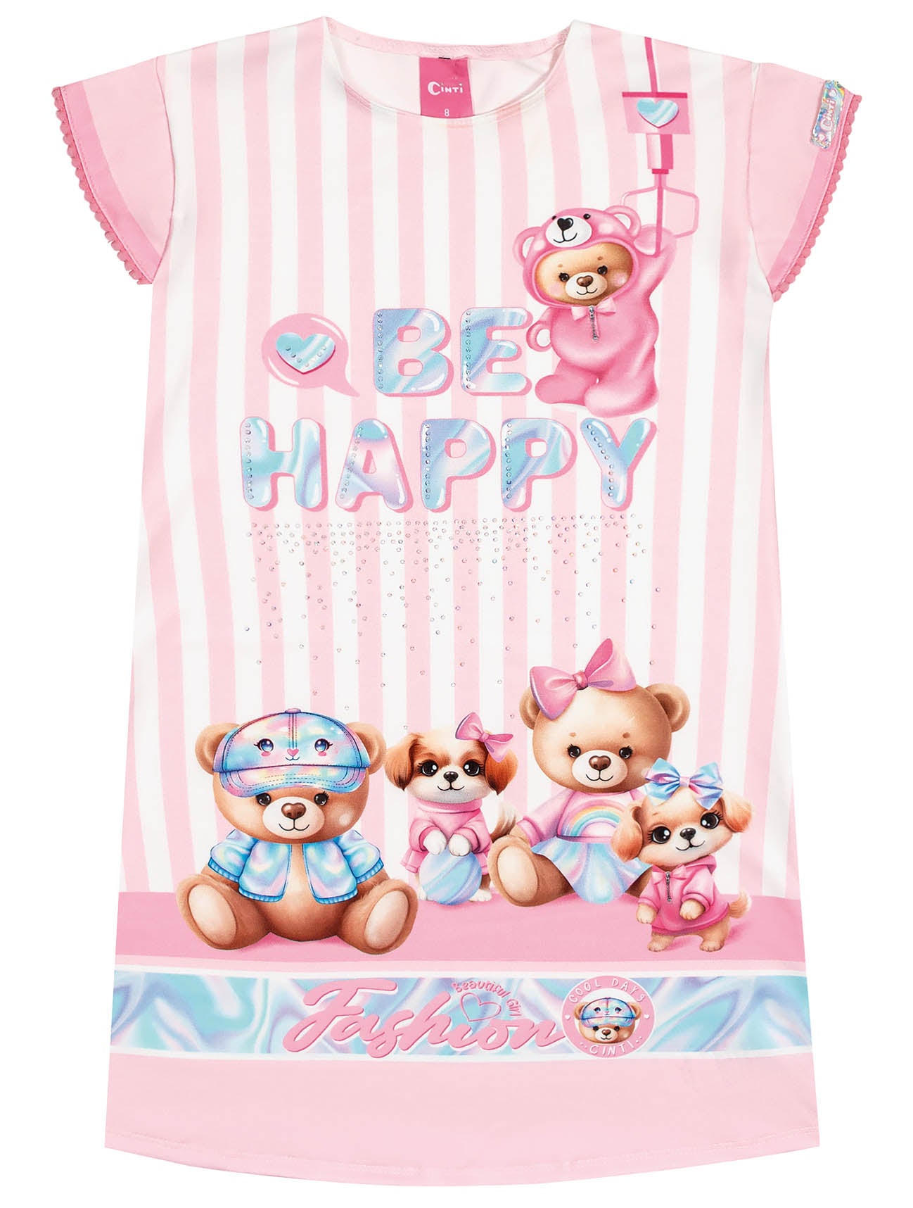 Vestido Infantil Cinti Verão Rosa Ursinhos Happy