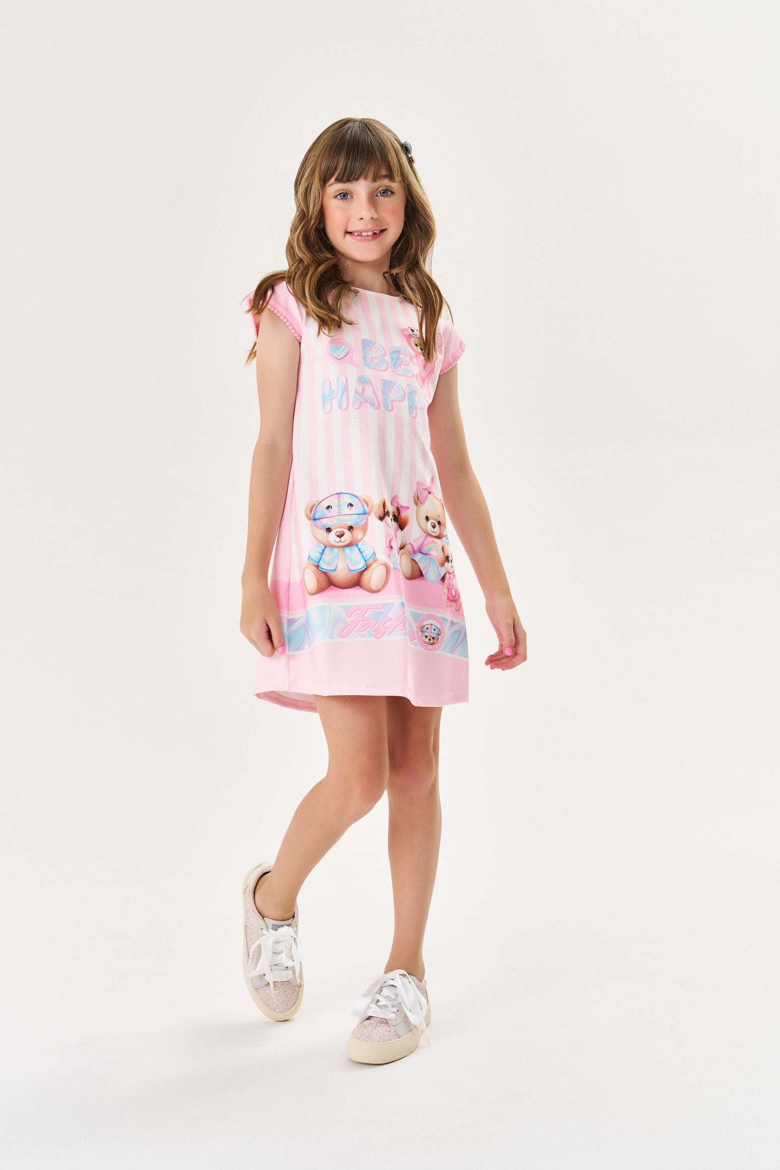 Vestido Infantil Cinti Verão Rosa Ursinhos Happy