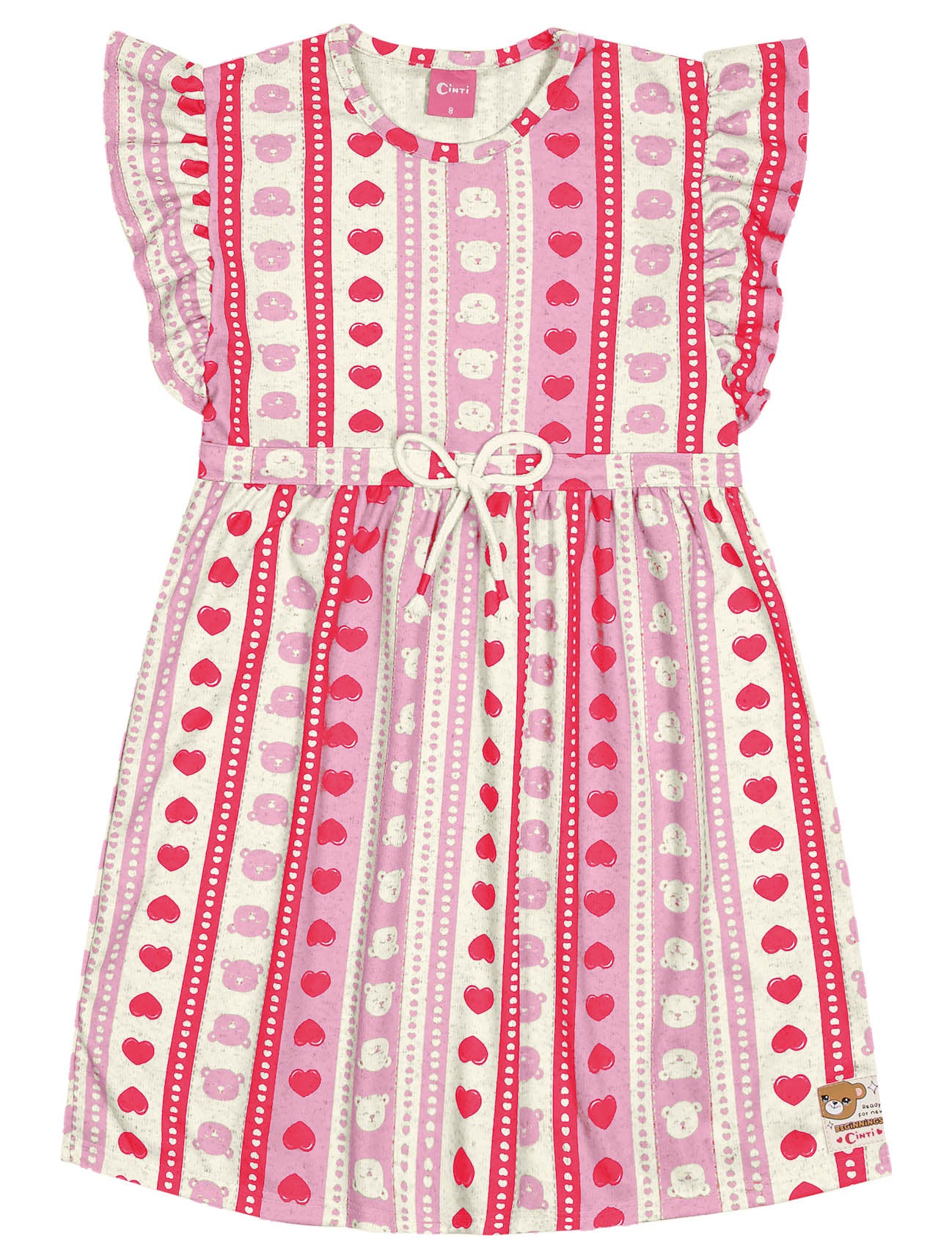 Vestido Infantil Cinti Verão Coração e Ursinho