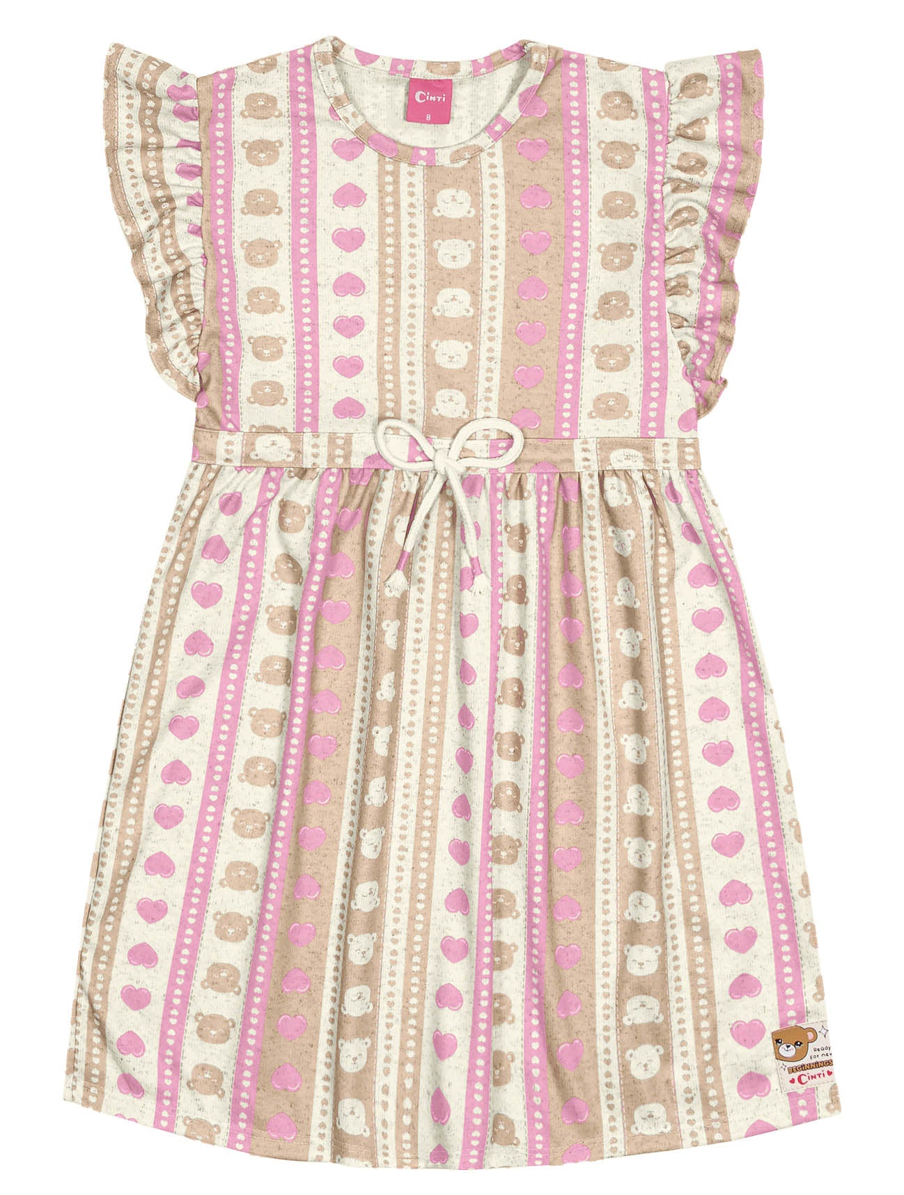 Vestido Infantil Cinti Verão Coração e Ursinho