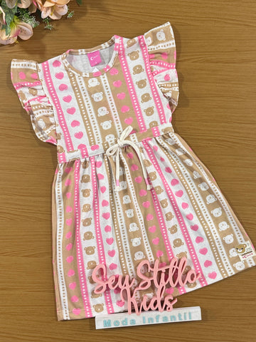 Vestido Infantil Cinti Verão Coração e Ursinho